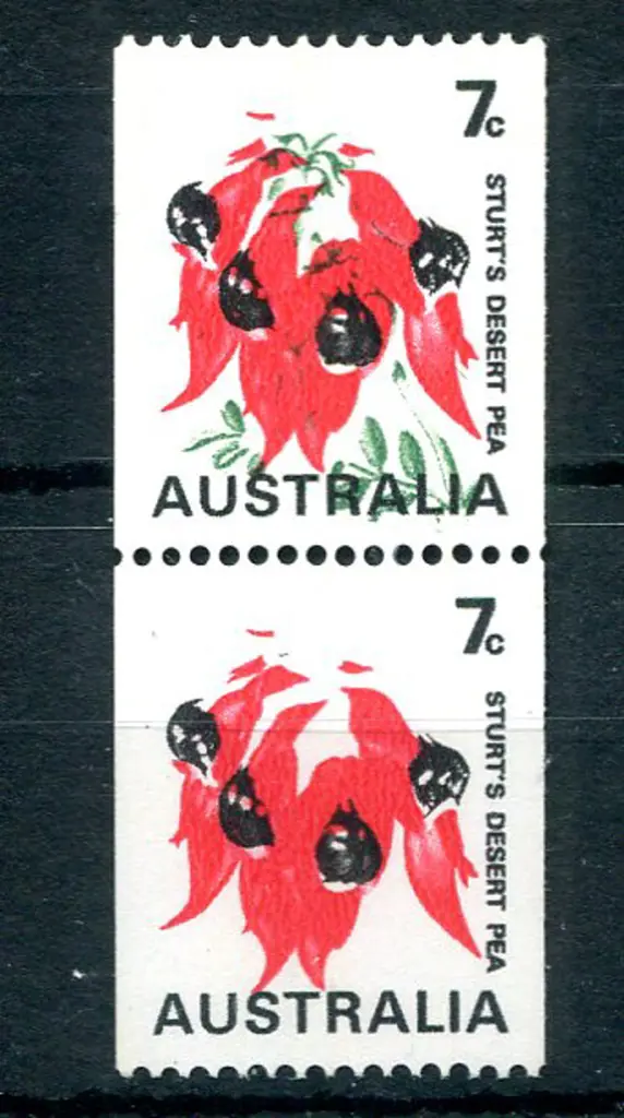 1971 7¢ Sturt's Desert Pea coil pair with the ... Image 1++