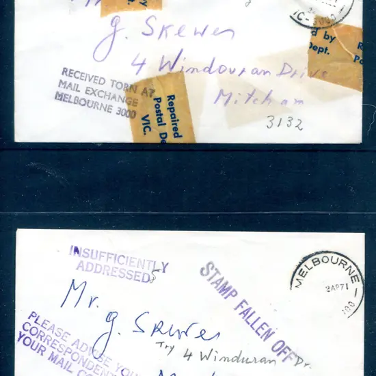 1971 pair of envs with one damaged, the other with ...