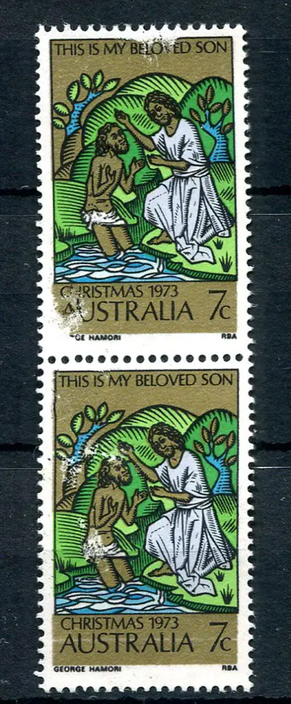 1973 7c Christmas vert pair printed in gummed ... Image 1++