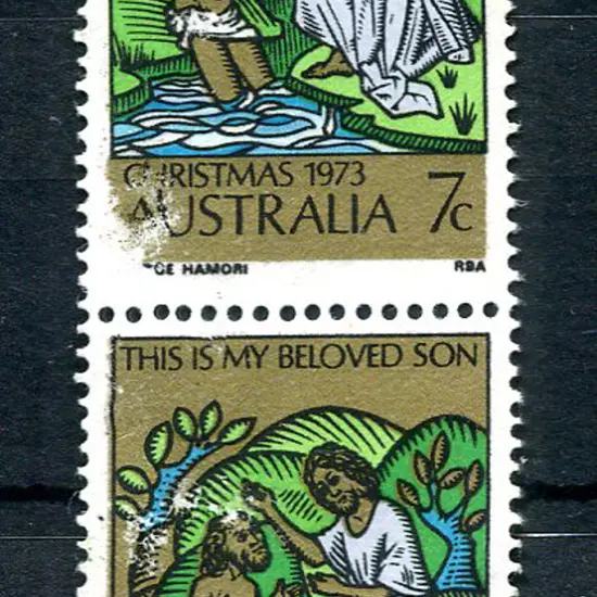 1973 7c Christmas vert pair printed in gummed ...