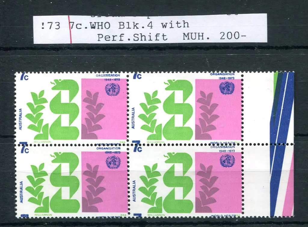 1973 7c WHO block of 4 with right selvedge with ... Image 1++