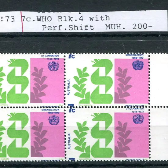 1973 7c WHO block of 4 with right selvedge with ...