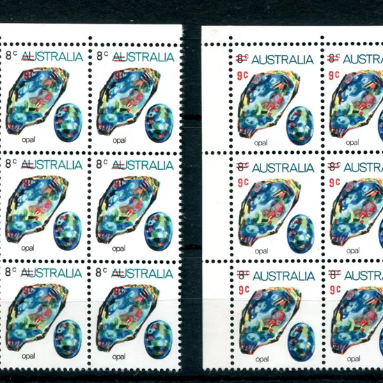 1974 9¢ on 8¢ Opal top left corner block of 4 with ...