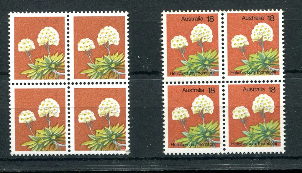 1975 18c Wildflower block of 4 with black omitted ... Image 1++