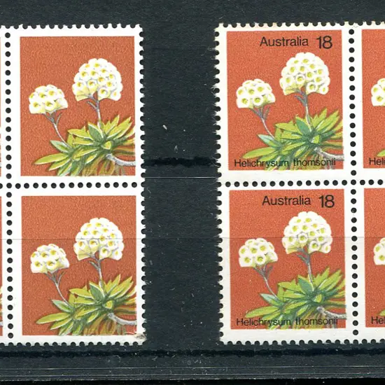 1975 18c Wildflower block of 4 with black omitted ...