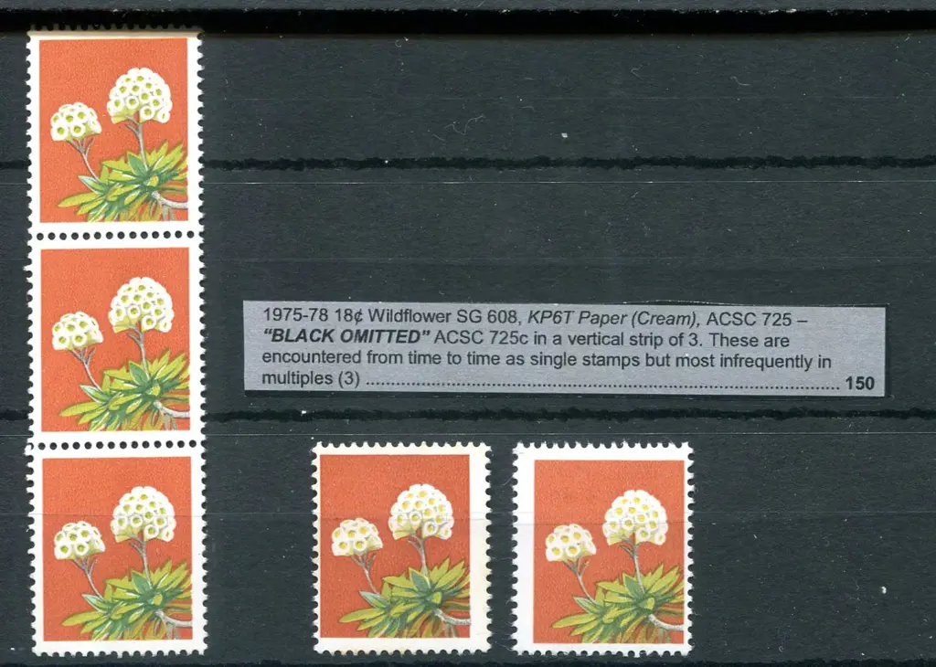 1975 18c Wildflower vert strip of 3 plus 2 singles ... Image 1++