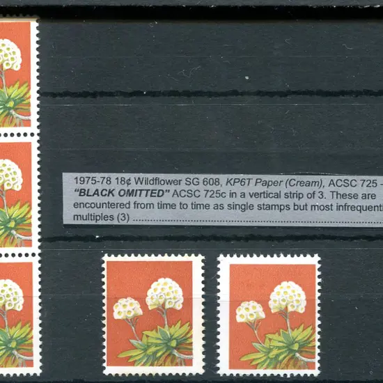 1975 18c Wildflower vert strip of 3 plus 2 singles ...