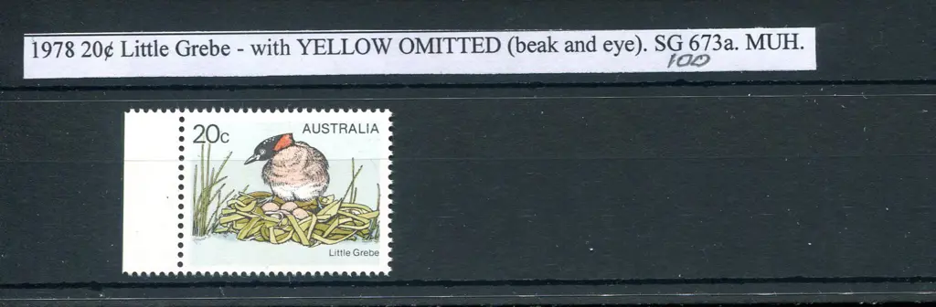 1978 20c Little Grebe with "yellow omitted" as ... Image 1++