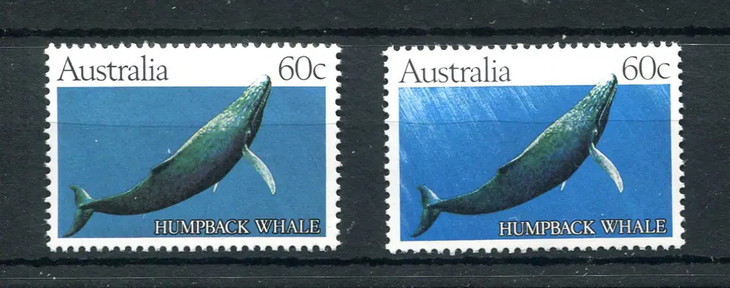 1982 60c Humpback Whale trial printing with solid ... Image 1++