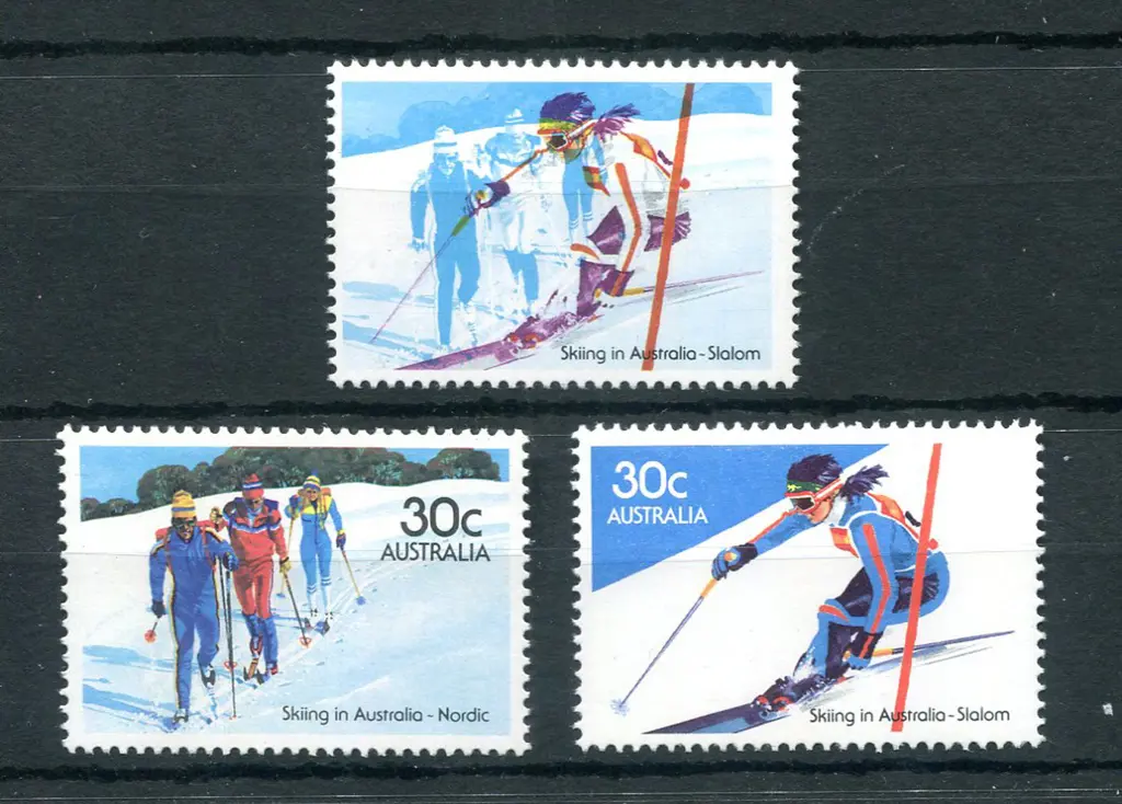 1984 30c skiing with the "black, yellow and ... Image 1++