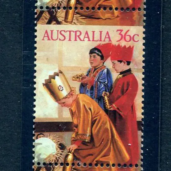 1986 36c Christmas vert strip of 5 with both top & ...