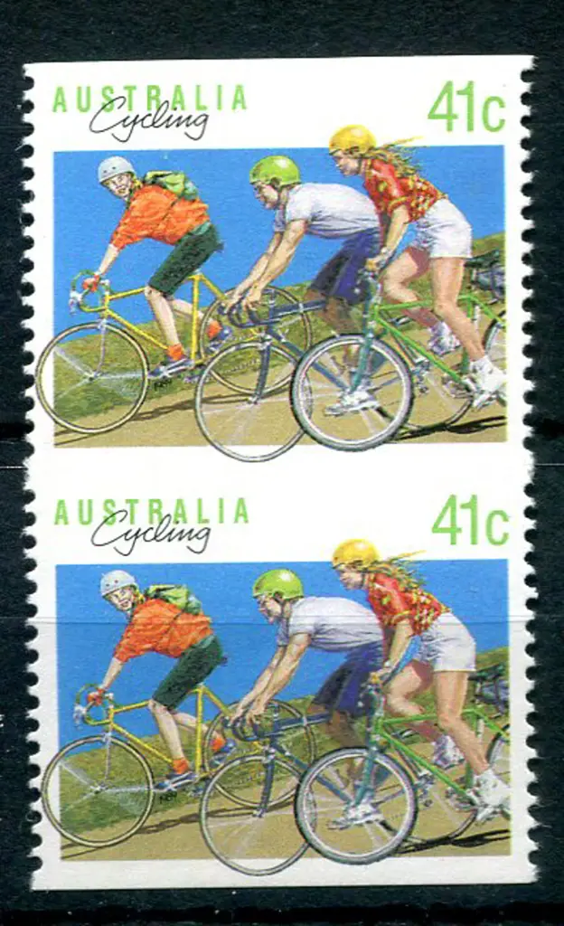 1989 41c Cycling vert pair totally imperforate ... Image 1++