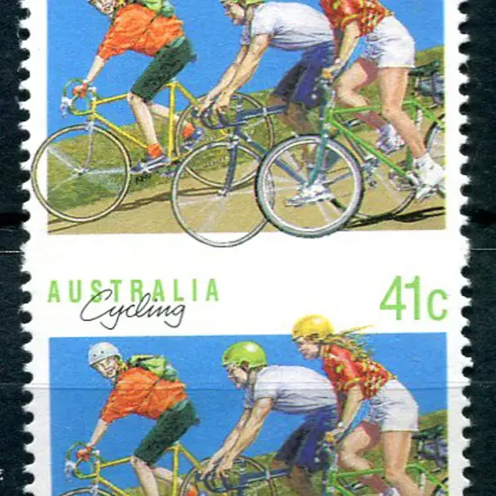 1989 41c Cycling vert pair totally imperforate ...