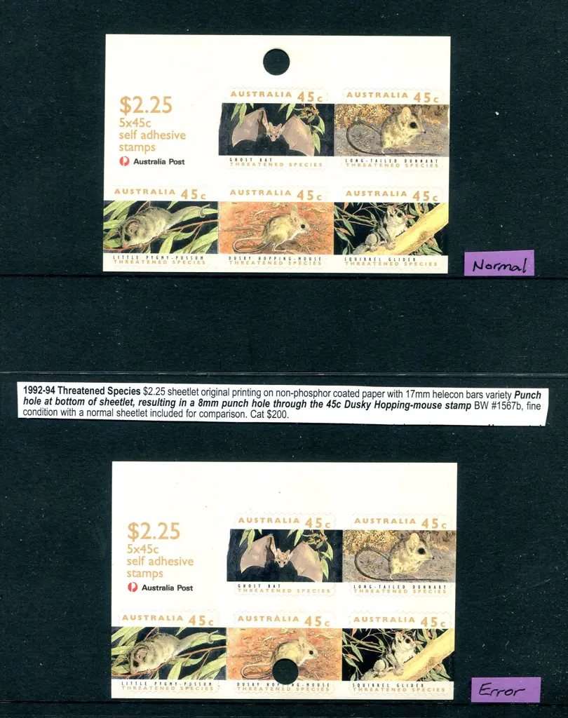 1992 $2.25 Threatened Species sheetlet of 5 with ... Image 1++