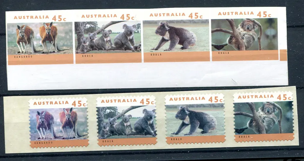 1994 45c kangaroo & koalas imperf & ungummed strip ... Image 1++