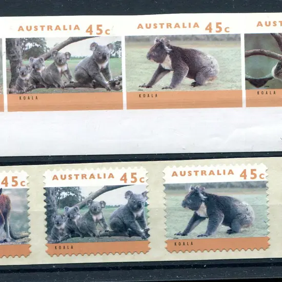 1994 45c kangaroo & koalas imperf & ungummed strip ...