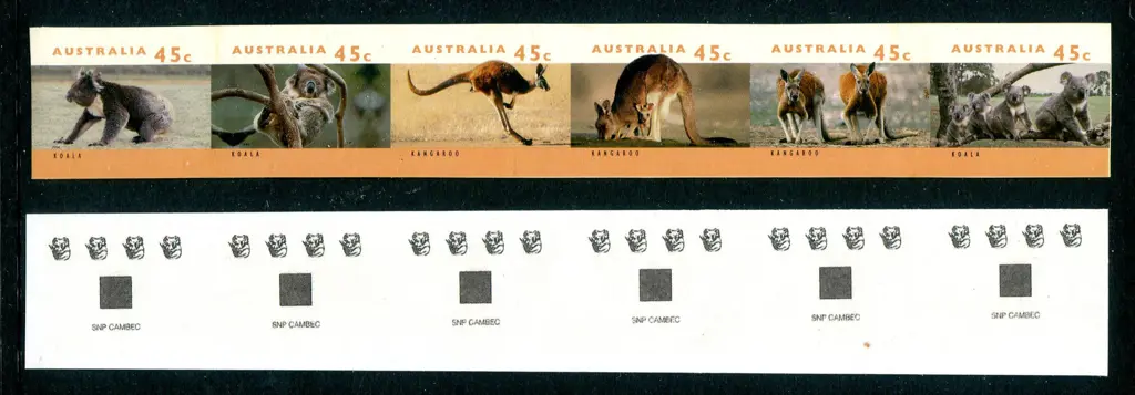 1994/97 Kangaroos & Koalas S/A strip of 6 totally ... Image 1++