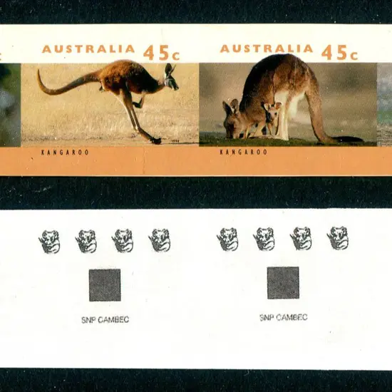 1994/97 Kangaroos & Koalas S/A strip of 6 totally ...