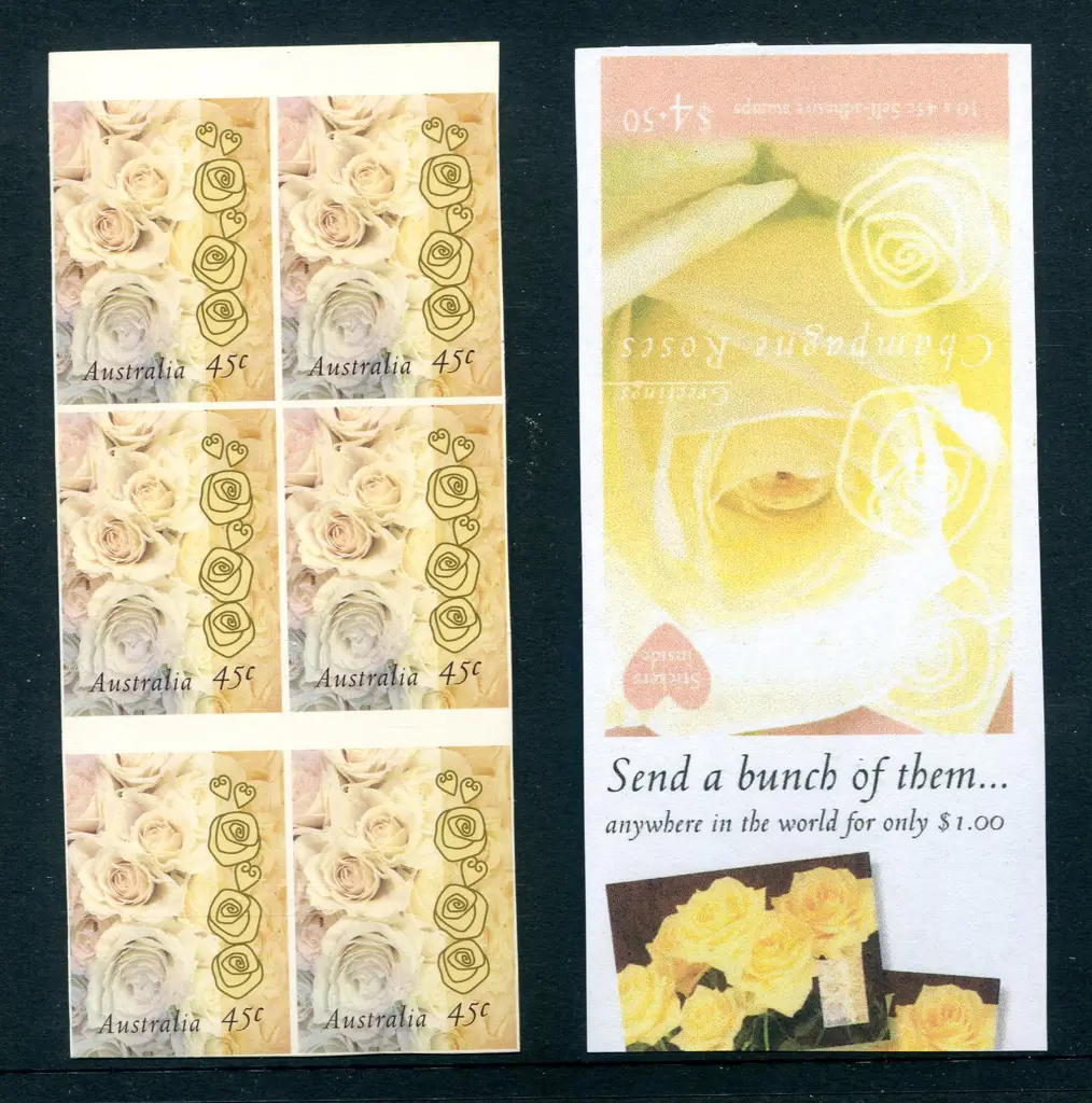 1998 45c Champagne Roses S/A block of 6 from the ... Image 1++