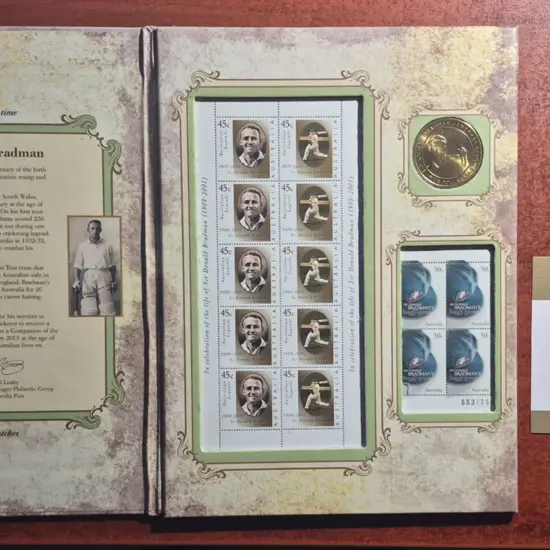 2001 Sir Donald Bradman folder with $4.50 sheetlet ...