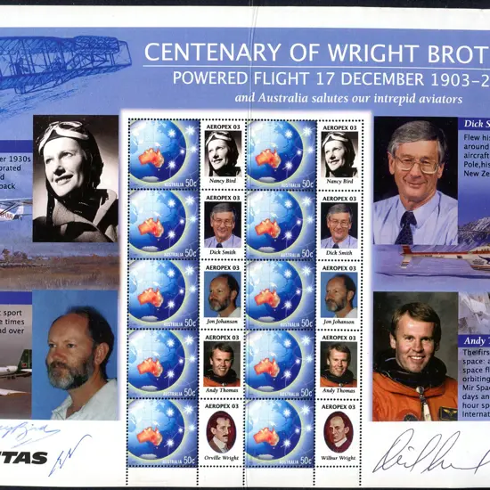 2003 Wright Brothers Cent SES sheetlet depicting ...