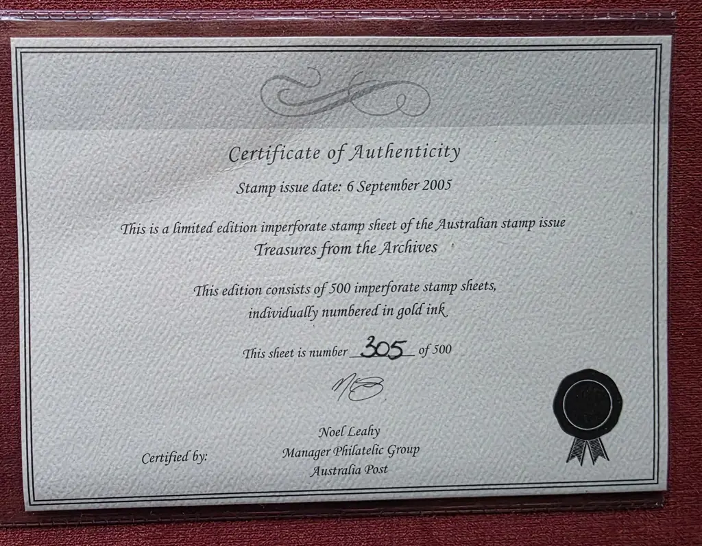 2005 $5 "Treasures of the Archives" imperforate ... Image 1++