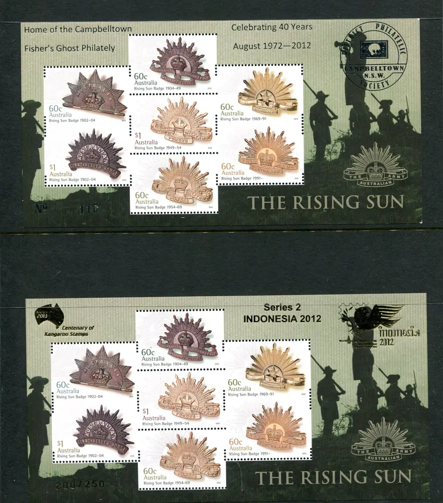 2012 "The Rising Sun" part imperf M/S's x 2 ovptd ... Image 1++