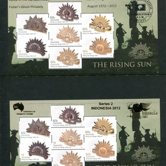2012 "The Rising Sun" part imperf M/S's x 2 ovptd ...