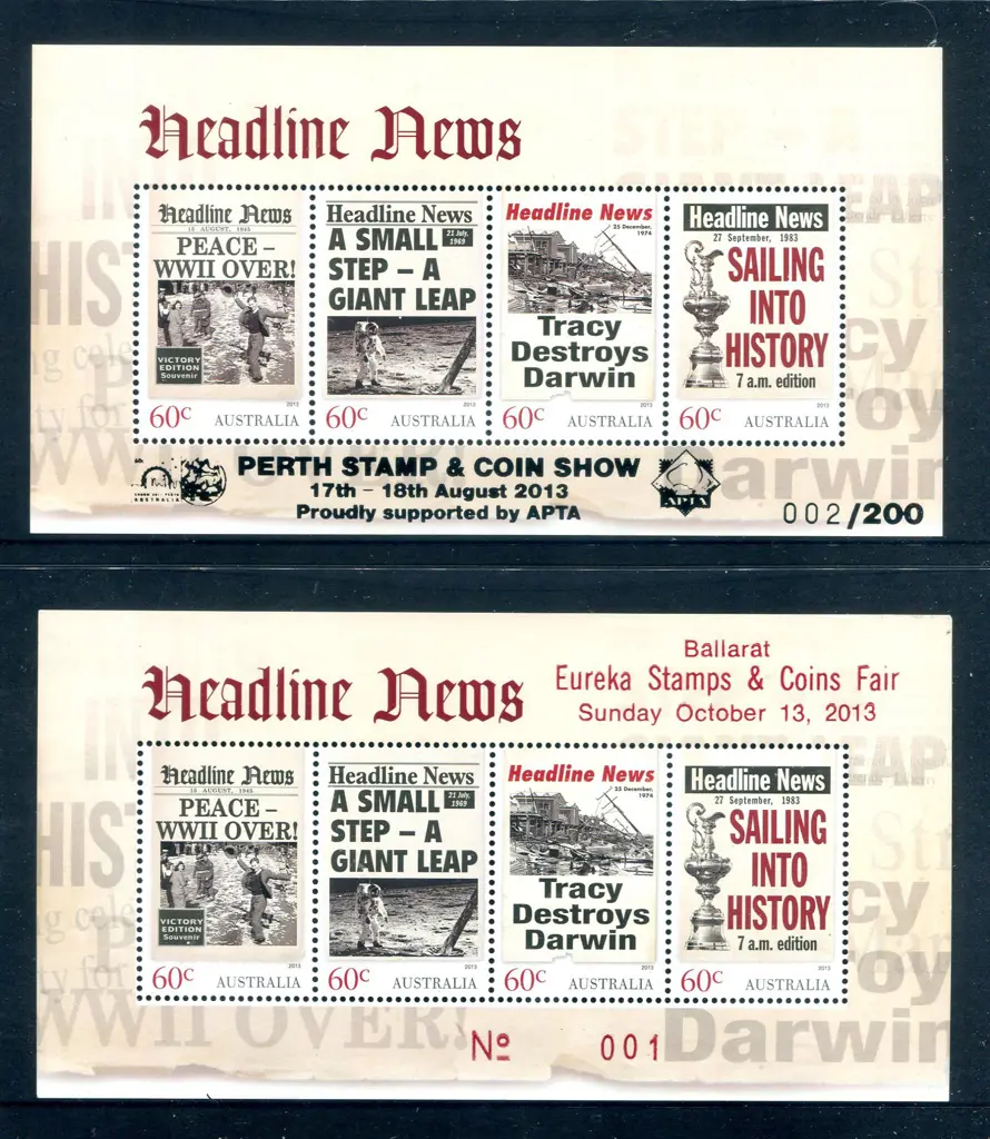2013 Headline News M/S's x 2 with one ovptd "Perth ... Image 1++