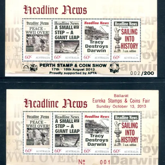 2013 Headline News M/S's x 2 with one ovptd "Perth ...