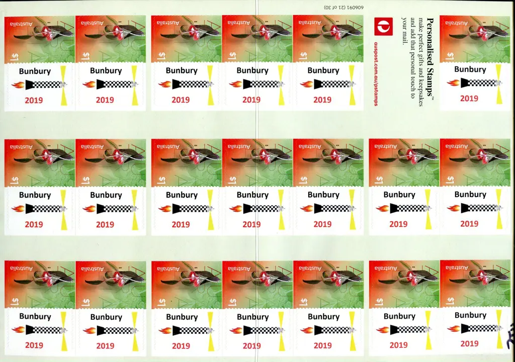 2019 $20 Bunbury Stamp Show Personalised S/A Stamp ... Image 1++