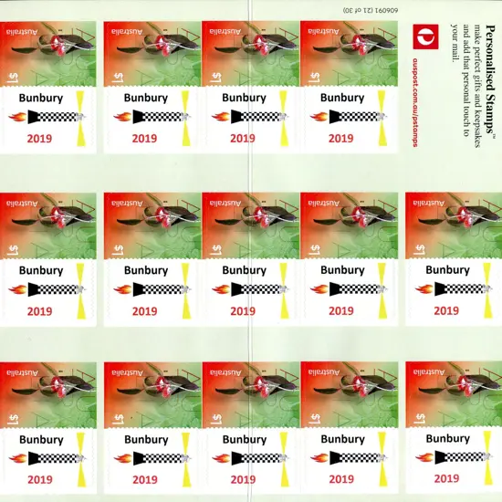 2019 $20 Bunbury Stamp Show Personalised S/A Stamp ...