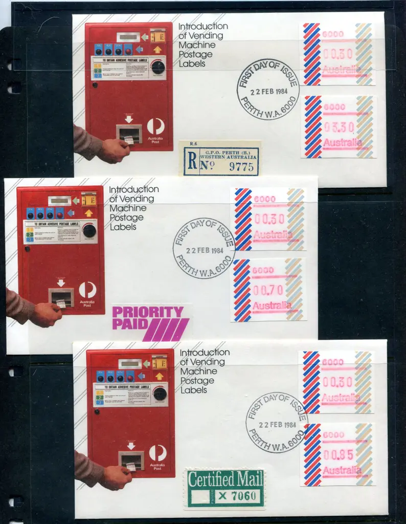 1984 (22nd Feb) 30c Barred Edge singles pmkd FDI ... Image 1++