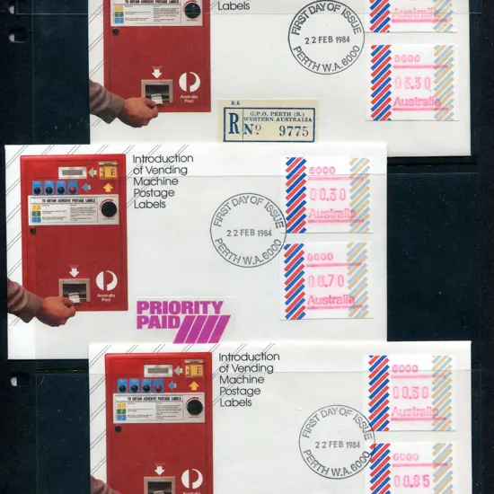 1984 (22nd Feb) 30c Barred Edge singles pmkd FDI ...