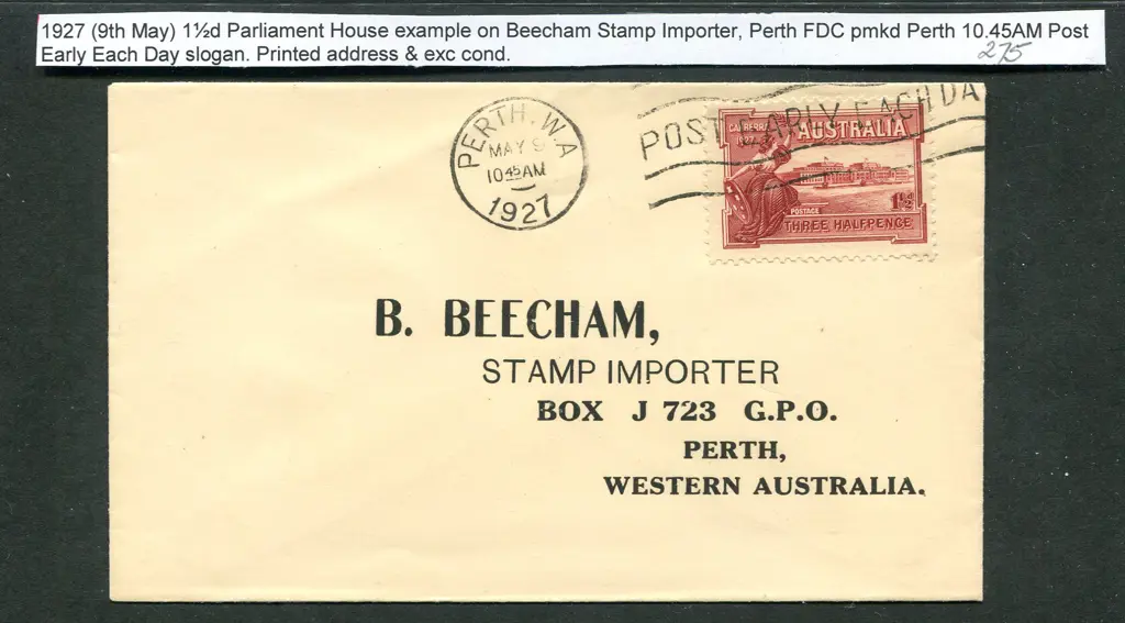 1927 (9th May) 1½d Parliament House on "B. ... Image 1++