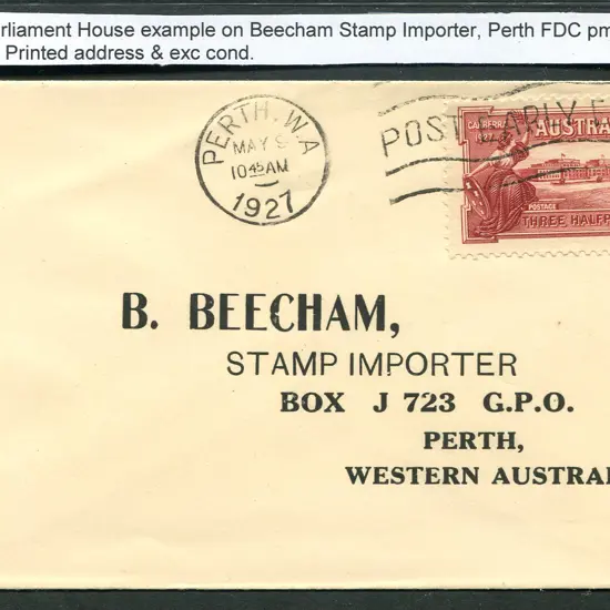 1927 (9th May) 1½d Parliament House on "B. ...