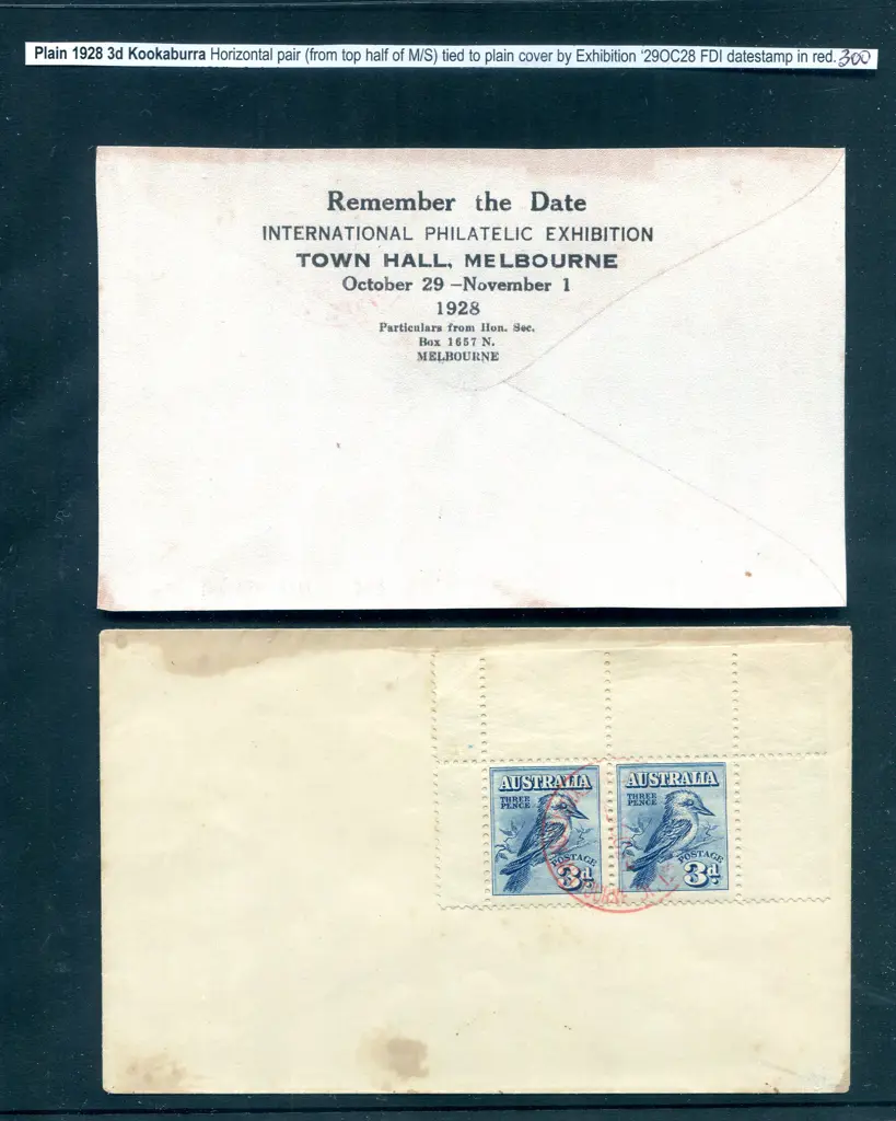 1928 (29th Oct) 3d kookaburra horiz pair with top ... Image 1++