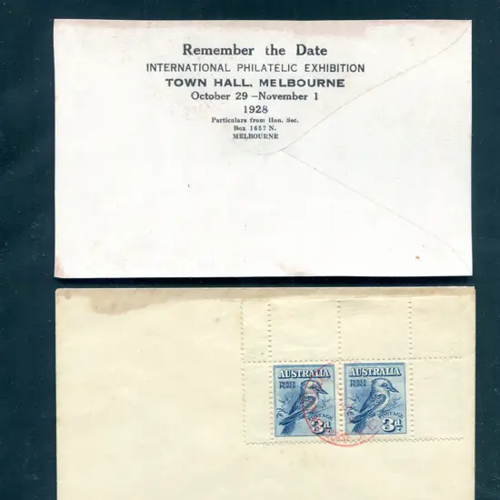 1928 (29th Oct) 3d kookaburra horiz pair with top ...