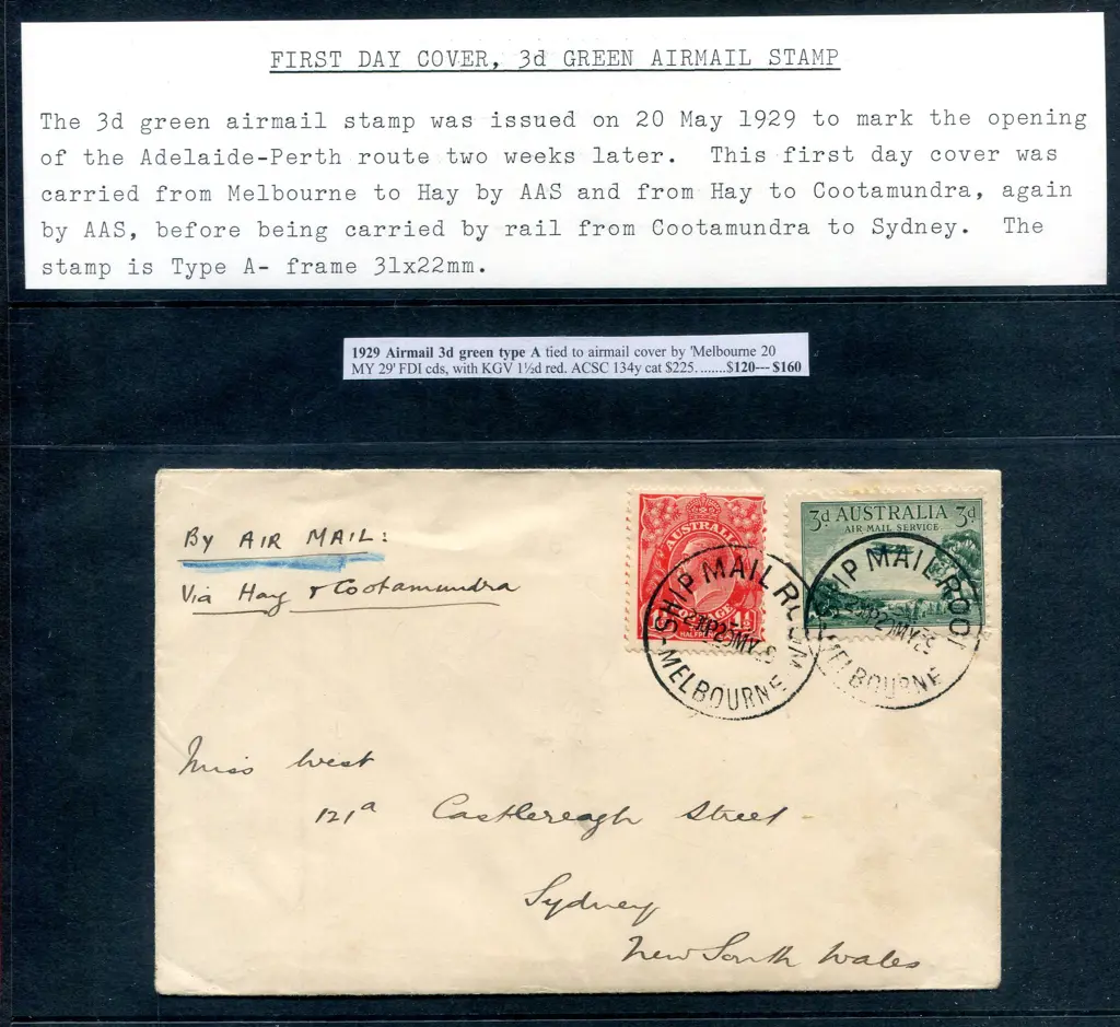 1929 (20th May) 3d green Airmail tied in ... Image 1++