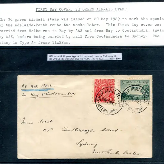 1929 (20th May) 3d green Airmail tied in ...