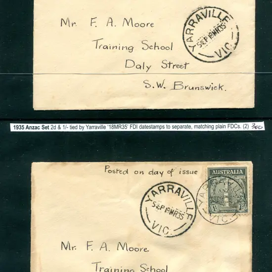 1935 (18th Mar) 2d & 1/- Anzac on separate plain ...
