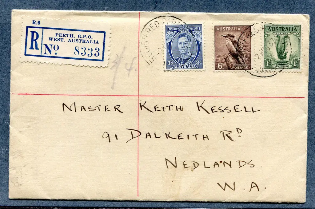 1937 (2nd Aug) KGVI 3d blue, 6d kookaburra & 1/- ... Image 1++
