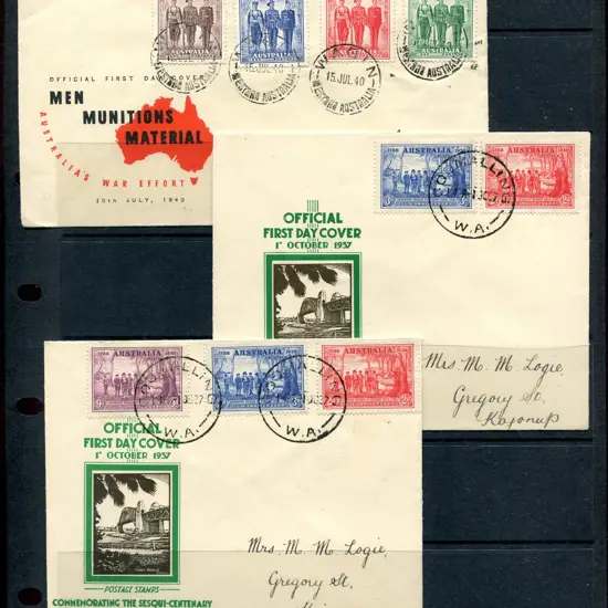 1937 (1st Oct) NSW Sesqi-Cent set of 3 & pair on ...
