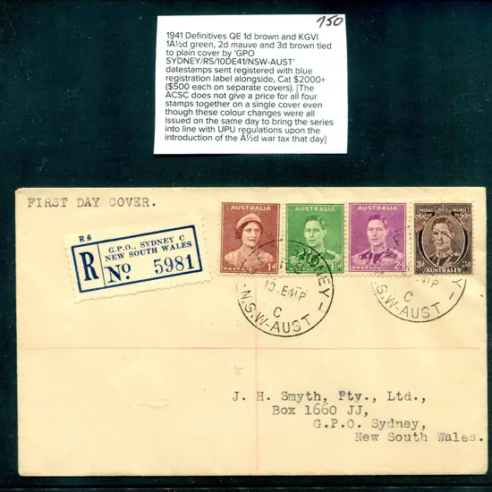 1941 (10th Dec) 1d brown QM, 1½d green, 2d mauve & ...