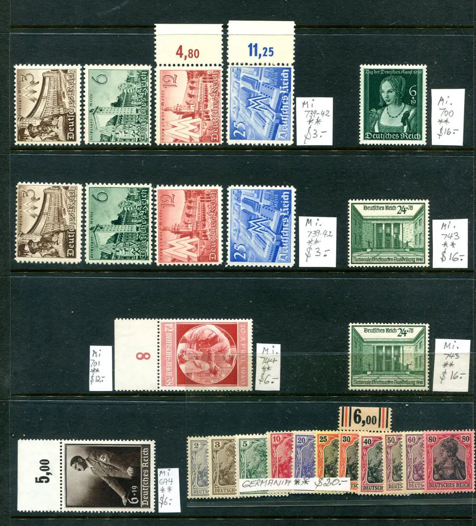 Germany 1902 Germania to 80pf (11) & 1940's range ... Image 1++