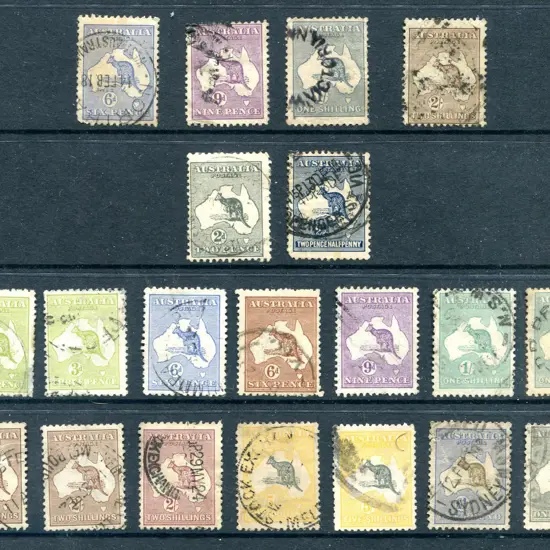 Kangaroos 1915 6d, 9d, 1/- & 2/- 2nd wmk second ...