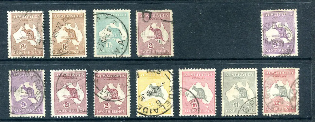 Kangaroos 1929/30 Small Mult wmk 6d x 2, 1/- & 2/- ... Image 1++