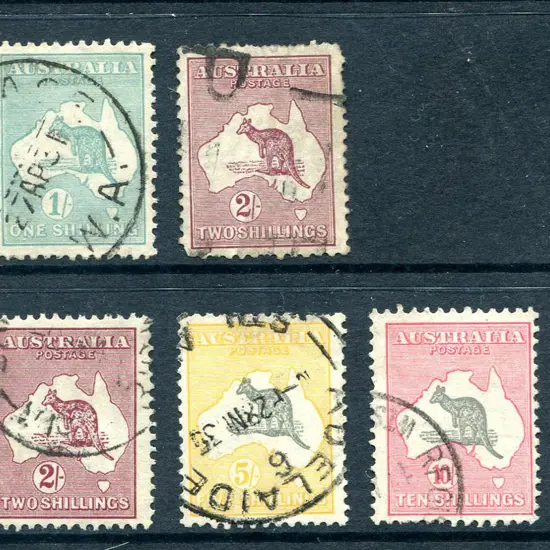 Kangaroos 1929/30 Small Mult wmk 6d x 2, 1/- & 2/- ...