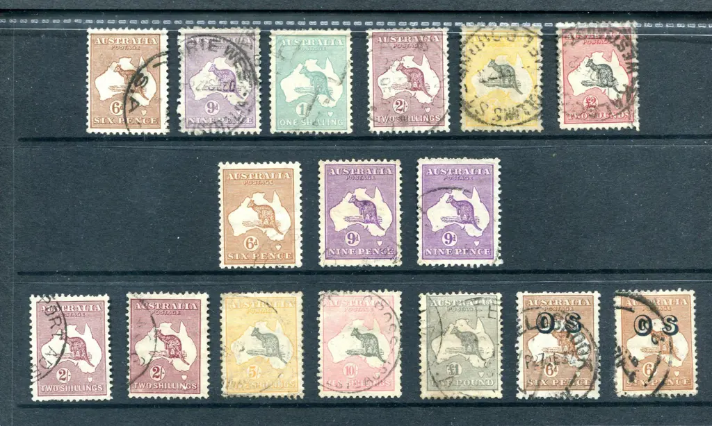 Kangaroos 1929/30 Small Mult wmk to £2 incl "OS" ... Image 1++