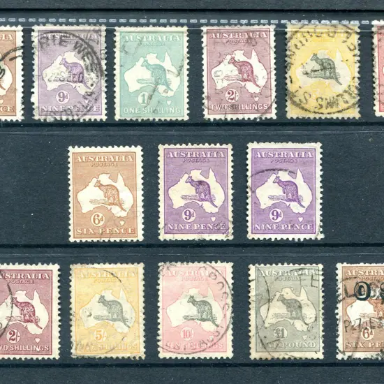 Kangaroos 1929/30 Small Mult wmk to £2 incl "OS" ...